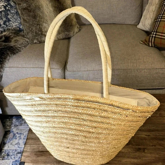 Cappelli Staw Summer Large Lined Tote Bag w/Gold Sequins Zipper Closure - Picture 4 of 16